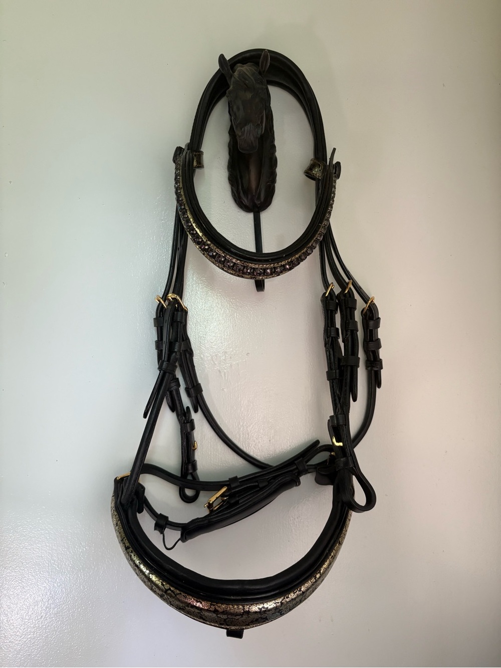 Halter Ego, Damascus Metallic Gold Patent Leather Holiday Rolled Snaffle, Cob